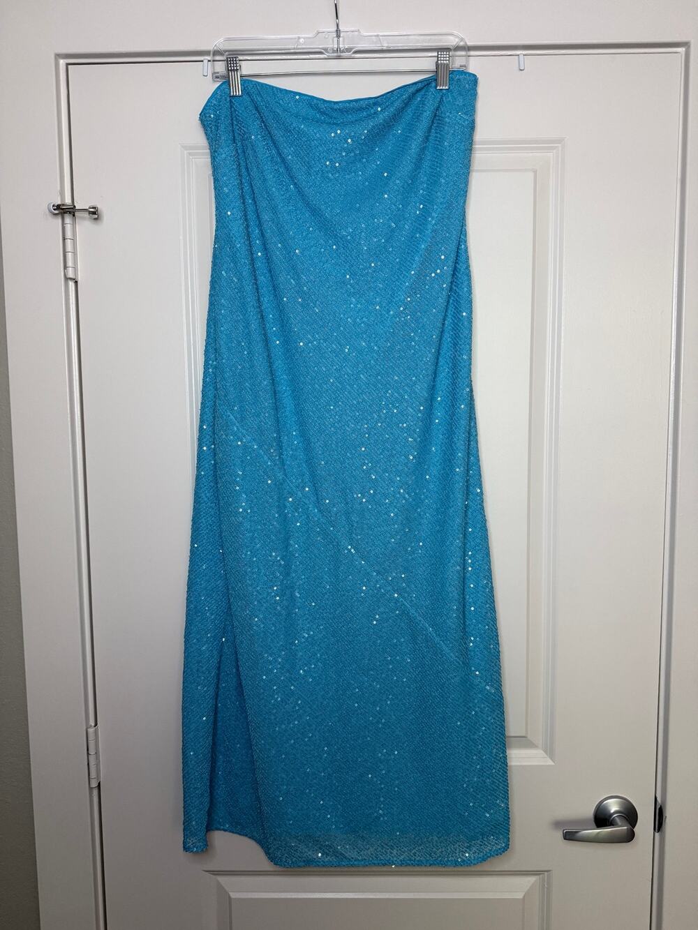 ASOS Design Sz 10 Sequin Midi Dress Bright Blue Strapless All Over Sequins